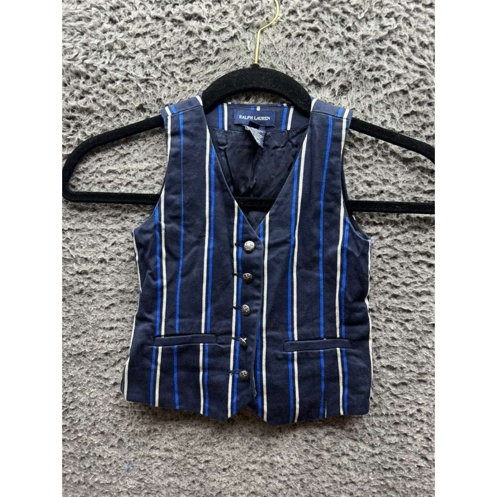 Ralph‎ Lauren Pinstriped Cotton-Blend Twill Vest Navy Blue Toddler Size 4 / 4T